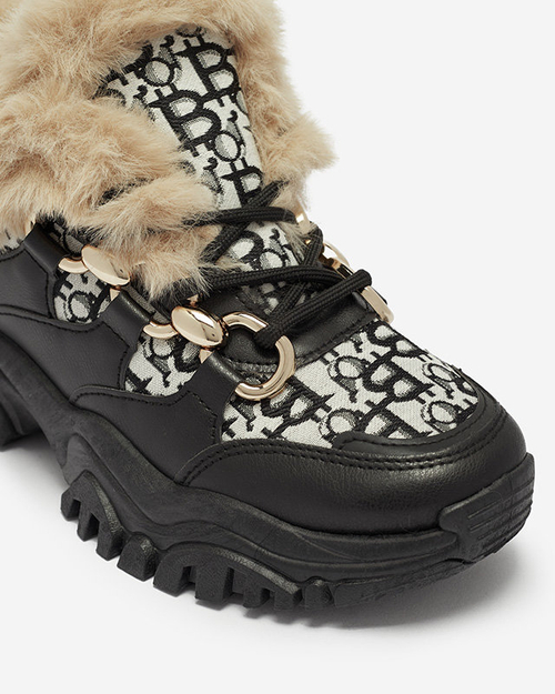 Жіночі спортивні туфлі з хутром чорного кольору Reyma- Взуття