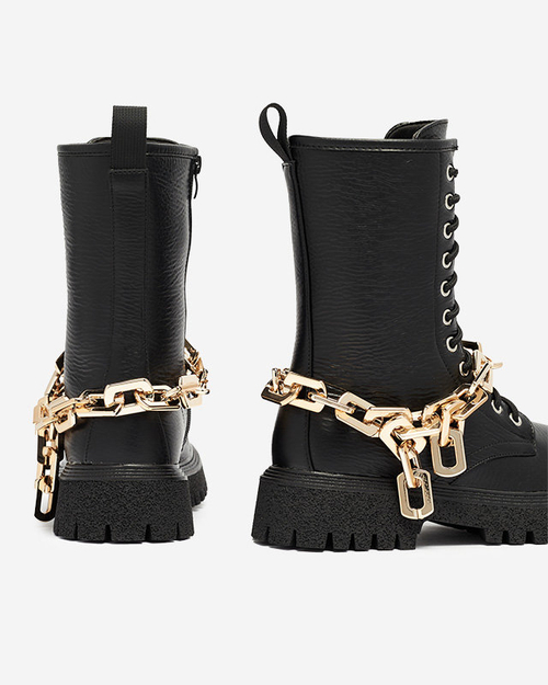 Чорні жіночі черевики з золотим ланцюжком Azerik - Взуття