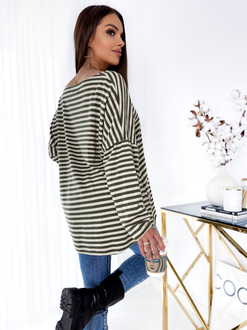 Royalfashion Жіноча зелена смугаста блузка з парчею