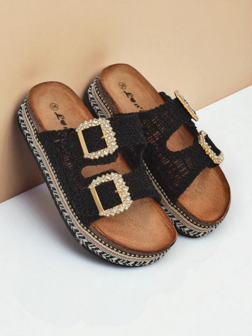 Royalfashion Жіночі сандалі з пряжками, декорованими стразами GlamCork