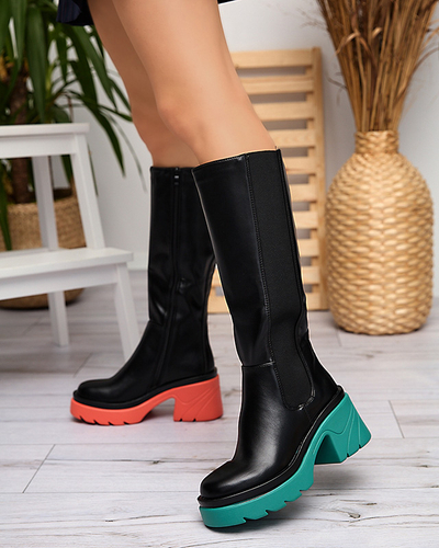 Černé dámské kozačky na masivní korálové podrážce Beris - Footwear