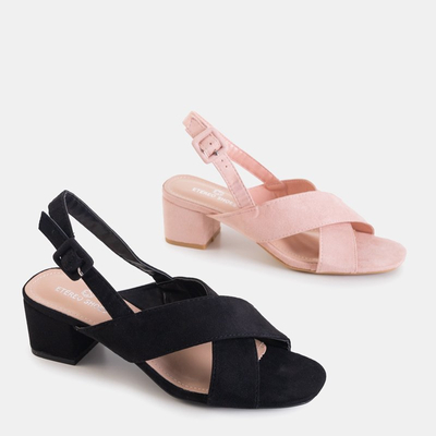 OUTLET Černé dámské sandály na nízkém sloupku Liora - Obuv