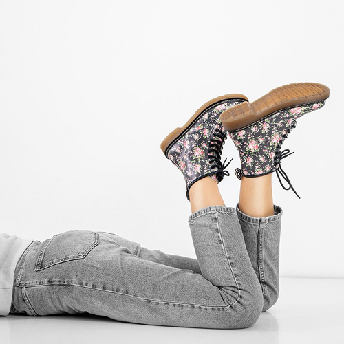 Чорні жіночі черевики-воркери з квітковим принтом Ornellia - Взуття