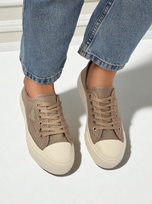 Жіночі снікерси Hypatia Mesh світло-коричневі на літо плоска підошва 3см