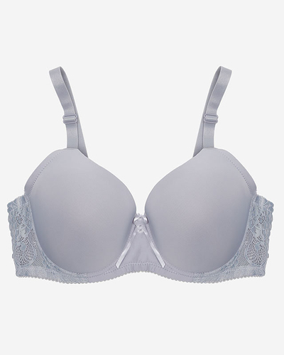 Dámská šedá hladká podprsenka s krajkou - Spodní prádlo