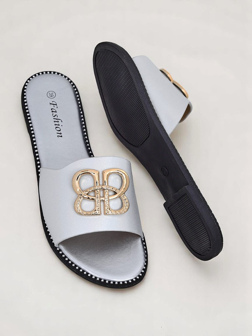 Royalfashion Жіночі шльопанці на плоскій підошві Aura Gold