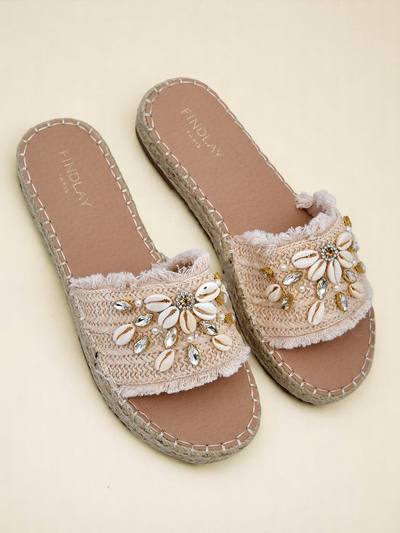 Aurelia Béžové Dámské Žabky Royalfashion s Mušlemi a Pletením