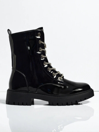 Lakované šněrovací dámské boty na platformě Fjorra