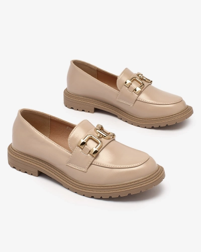 Royalfashion Světle hnědé dámské mokasíny se zlatým zdobením Aderica