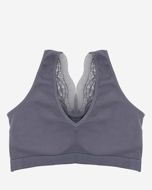 Жіночий темно-сірий спортивний бюстгальтер з мереживом - нижня білизна