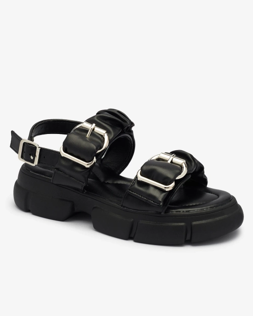 Royalfashion Чорні жіночі босоніжки на товстій підошві Bannat