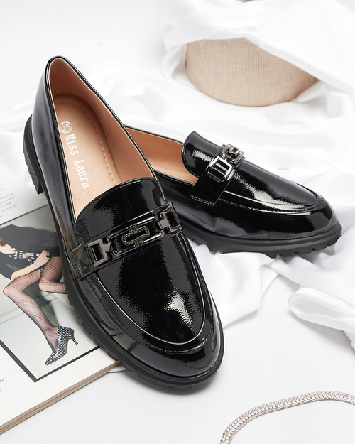 Жіночі лаковані мокасини з орнаментом чорного кольору Horiff- Footwear