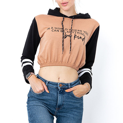 Світло-коричневе жіноче укорочене худі з написами