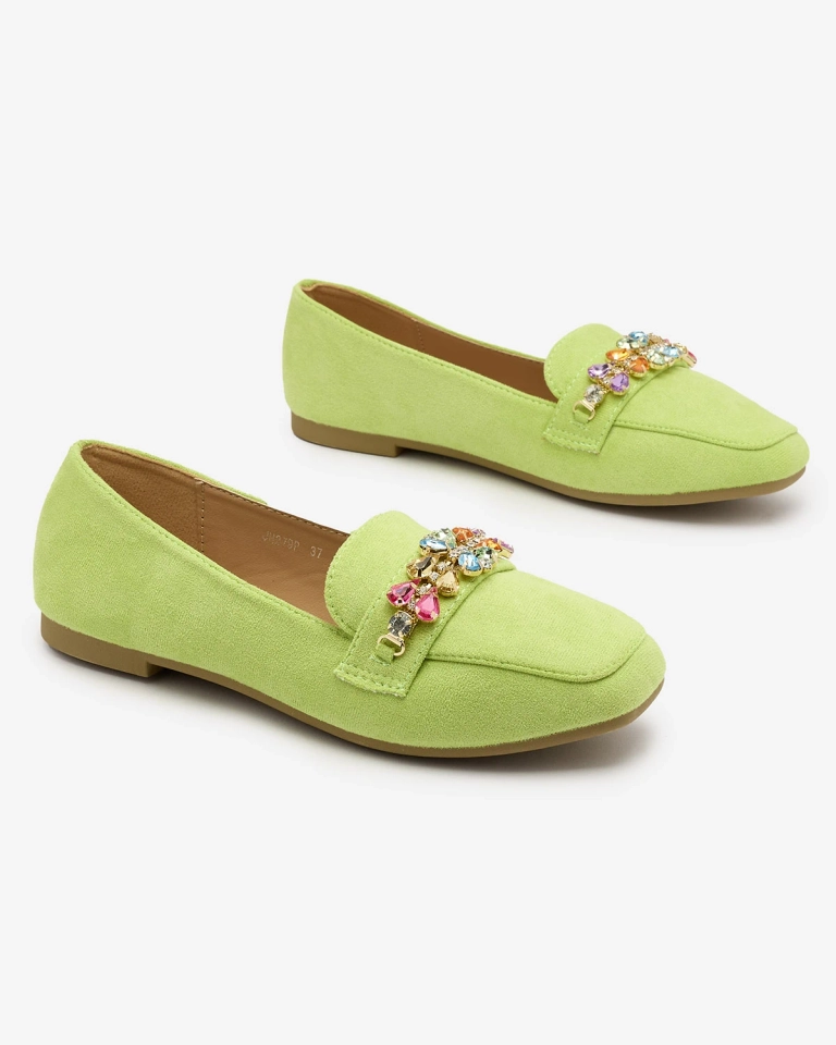 Royalfashion Neonově zelené dámské mokasíny s krystaly Olkeri