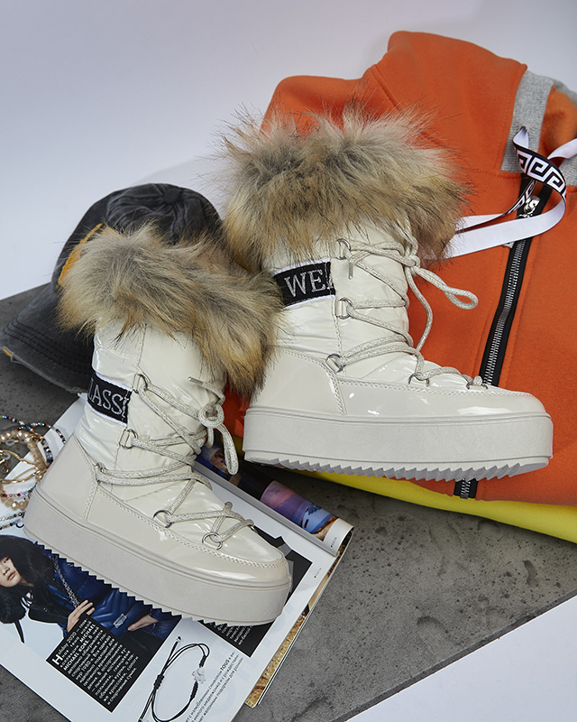 Béžové dětské nazouvací boty a'la snow boots s kožíškem Asika - Obuv