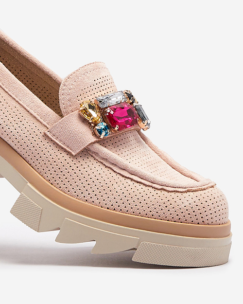 Світло-рожеві ажурні жіночі мокасини з декором Bokkso- Footwear