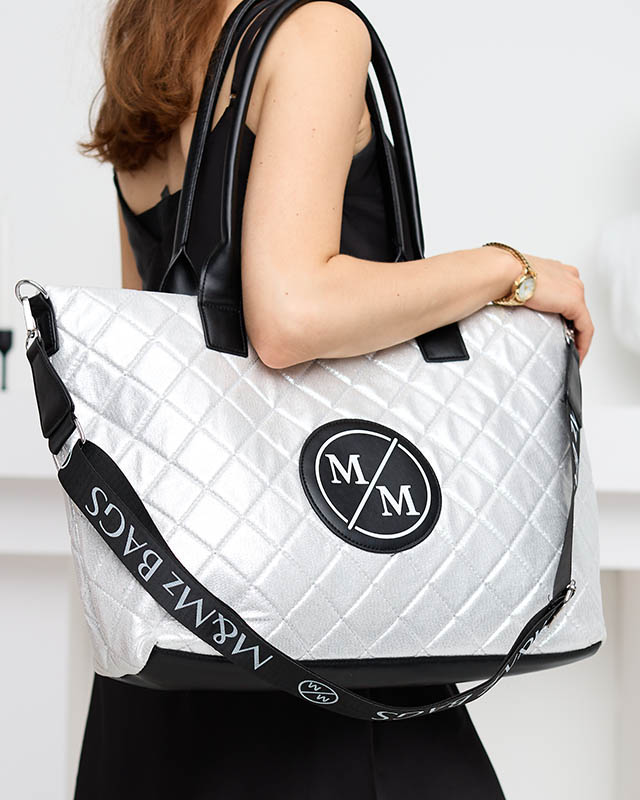 Dámská stříbrná prošívaná shopper kabelka se třpytkami - Doplňky