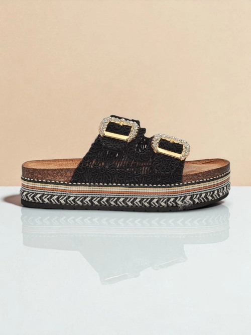 Royalfashion Жіночі сандалі з пряжками, декорованими стразами GlamCork