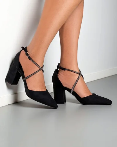 Royalfashion dámské ekologické semišové lodičky se stužkami Eurole