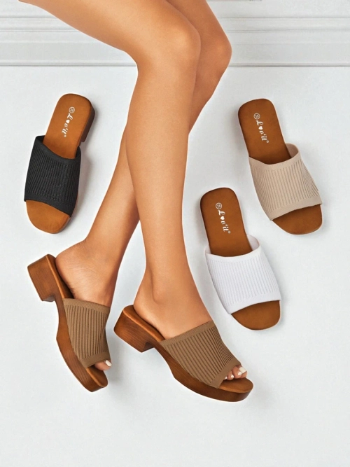 Royalfashion Жіночі шльопанці на низькому підборі Ribbed Grace