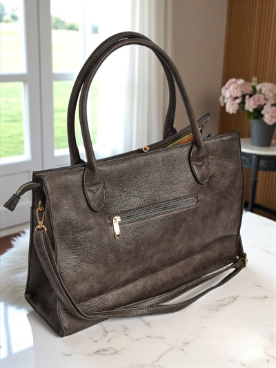 Dámská kožená kabelka Etruria Classica Elegante šedá 41x31x14 cm