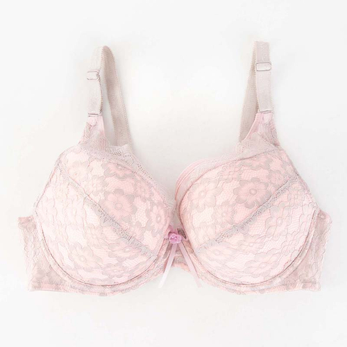 Сіро-рожевий бюстгальтер з мереживом