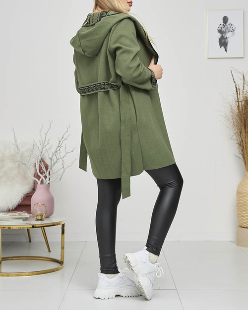 Темно-зелене жіноче покривало а-ля пальто з орнаментом - Одяг