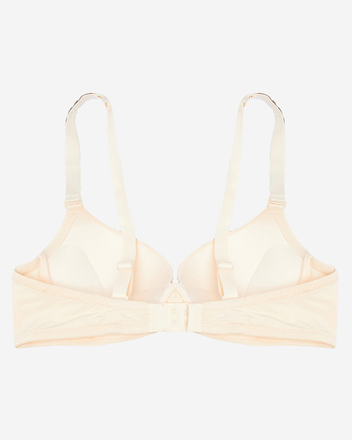 Гладкий бежевий бюстгальтер пуш-ап з декорованими бретелями - Нижня білизна