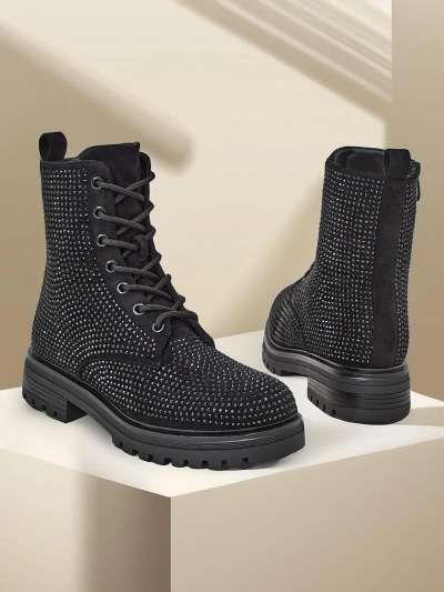 Жіночі чоботи на шнурках Royalfashion з камінням Руссо