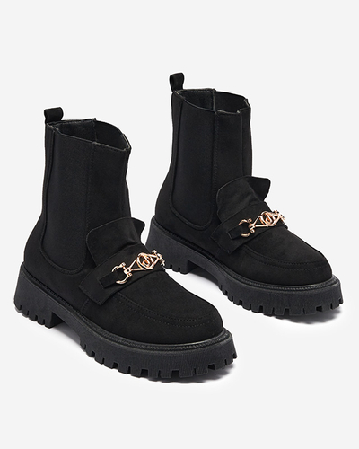 Černé dámské eko semišové zateplené kozačky s ozdobou Setta - Obuv