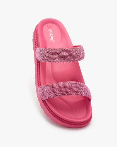Жіночі шльопанці з цирконієвими блискітками Royalfashion Fuchsia