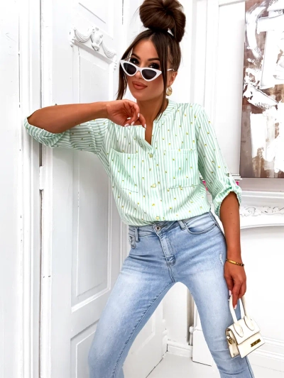 Royalfashion Жіноча смужка сорочка з лимонами та V-подібним вирізом