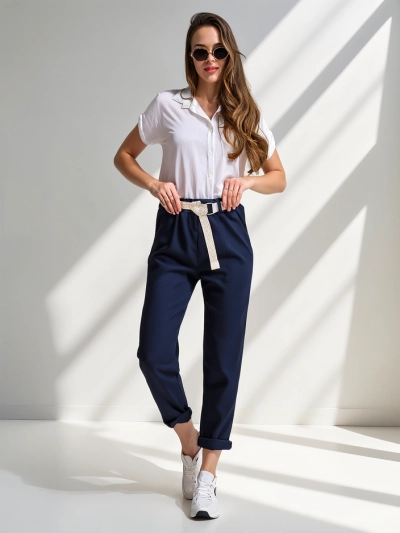 Royalfashion Rovné dámské kalhoty s páskem