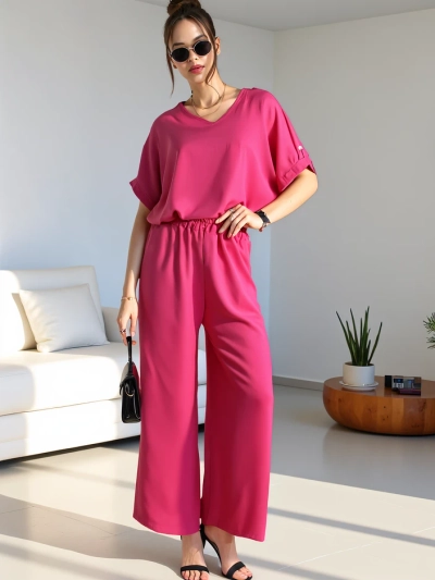 Royalfashion Dámský casual set s blůzou s krátkým rukávem a širokými kalhotami