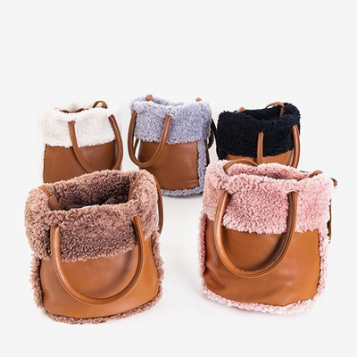 Šedá taška s kabátem z ovčí kůže - Kabelky