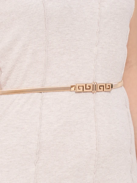 Zlatý kovový dámský pásek Minerva Elegante s řeckým motivem, 64-100 cm