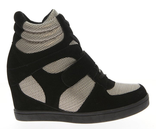 Czarne sneakersy na koturnie - Obuwie