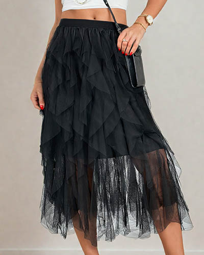 Royalfashion Dámská dvouvrstvá midi sukně