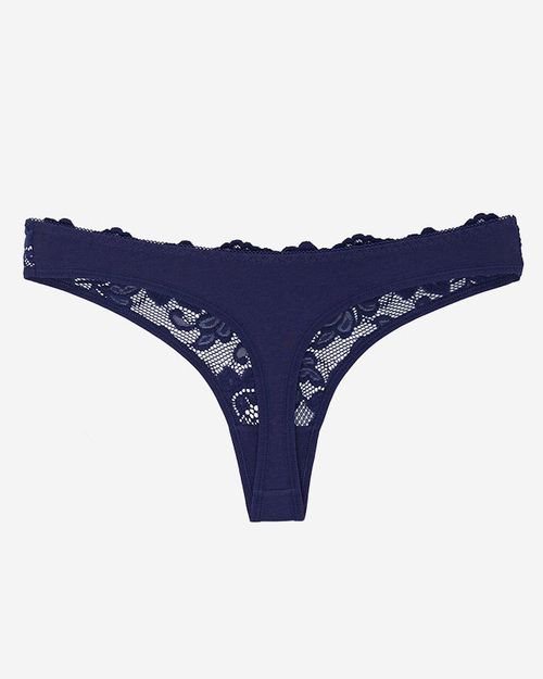 Жіночі темно-сині трусики стрінги з мереживом - Білизна