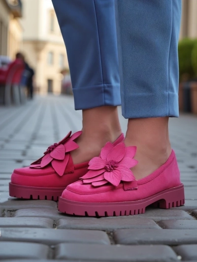 Royalfashion Еко замша жіночі лофери з квіткою Floverse