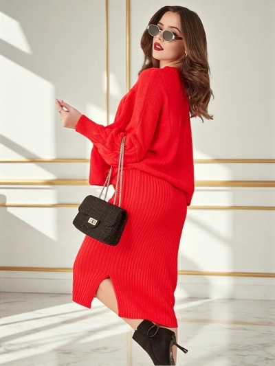Royalfashion Akrylový pletený dámský set se svetrem a sukní Warm&Fuzzy