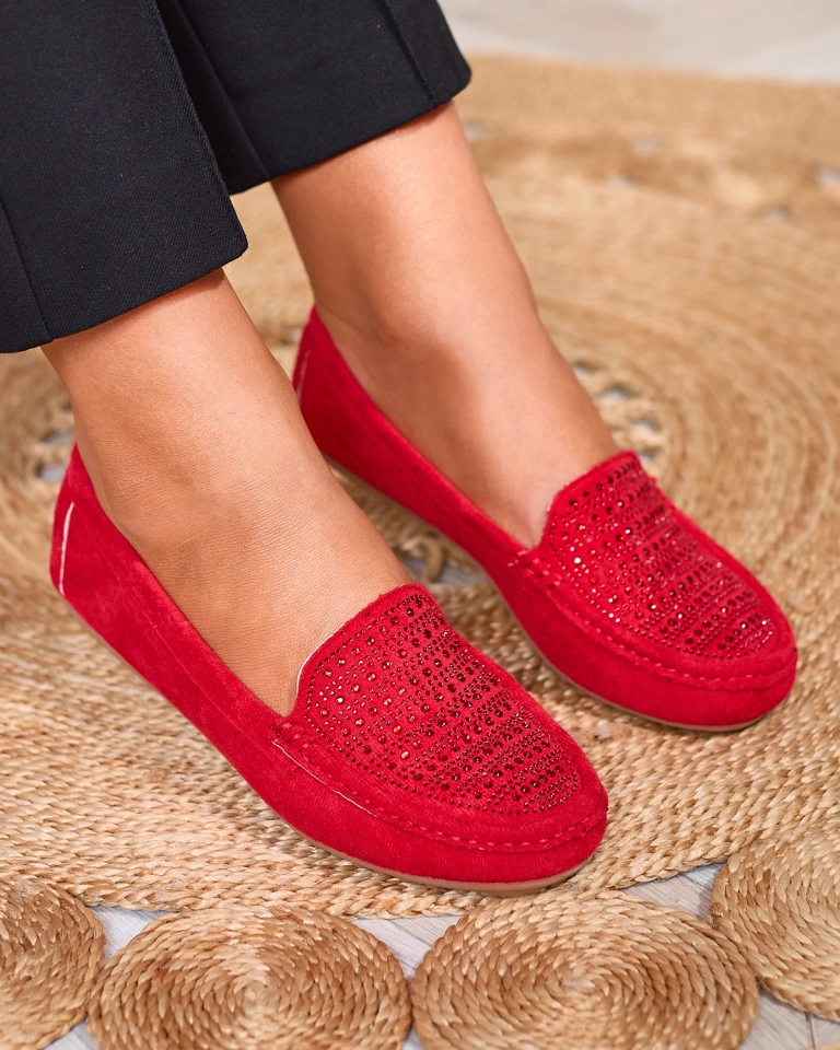 Červené dámské mokasíny se zirkony Bretika - Obuv