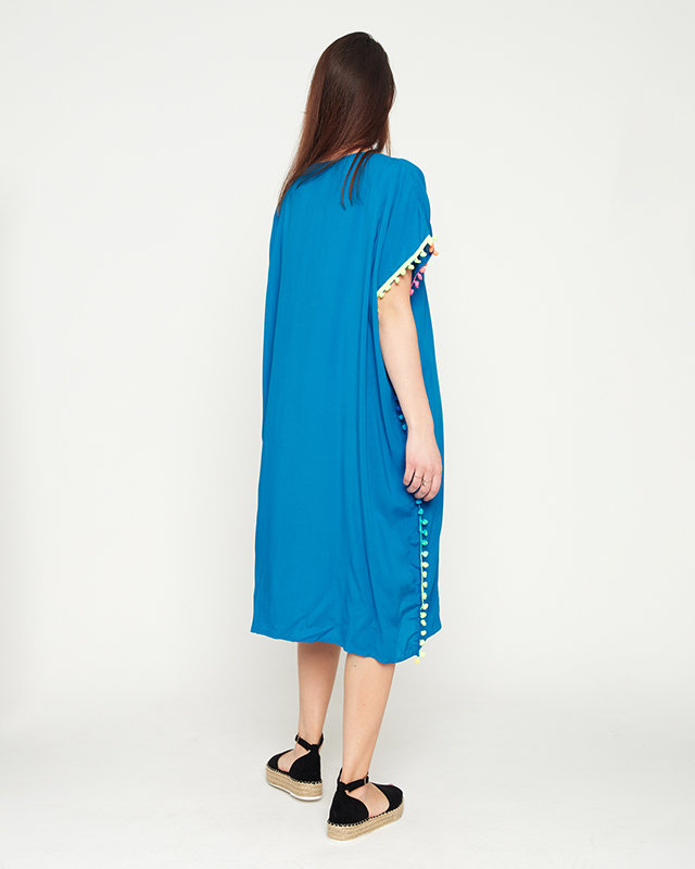Dámská modrá letní plážová tunika s bambulkami - Oblečení