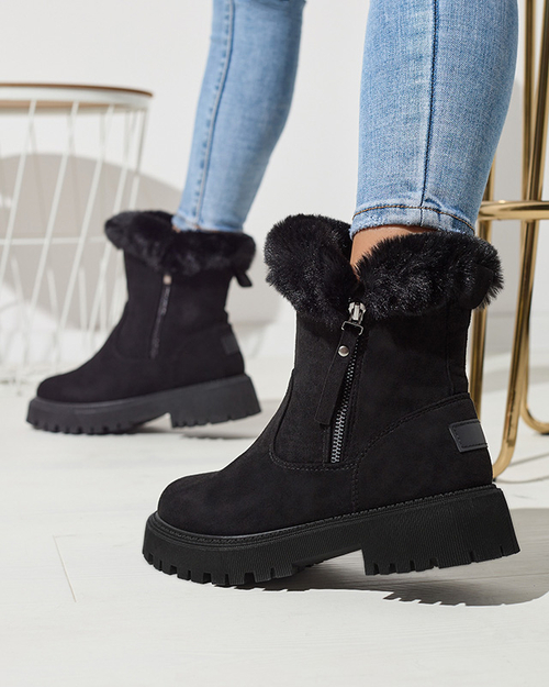 Чоботи жіночі чорні з екозамші з хутром Lertipa- Взуття