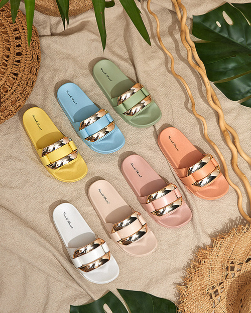 Жіночі білі тапочки з золотистим орнаментом Serina - Взуття