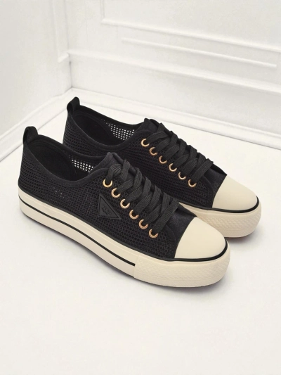 Melania Nero – dámské tenisky z tkaniny mesh na ploché podrážce 3cm