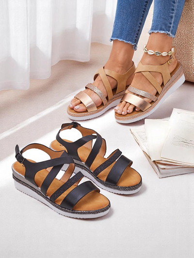 Aurelia Nero – Černé dámské sandály na klínku Royalfashion eco kůže