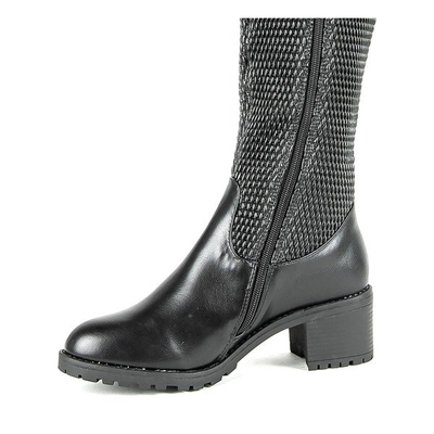 Czarne kozaki na niskim słupku Meri - Obuwie