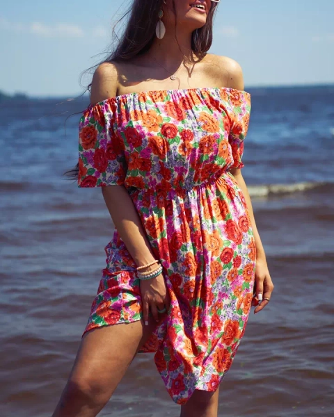 Royalfashion Dámské květinové mini šaty a'la hiszpanka v červené barvě