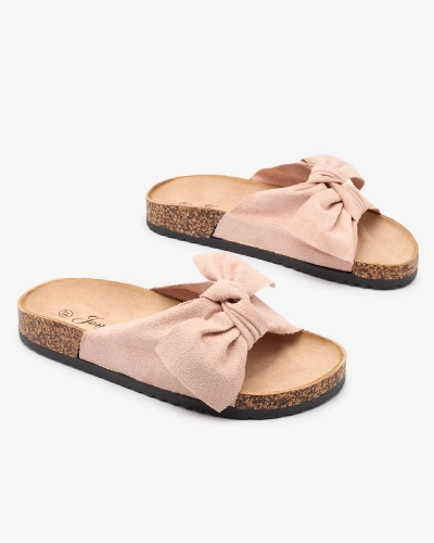 OUTLET Royalfashion Dámské žabky s mašlí v růžové barvě Orofdo